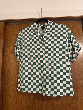 wild fable Green & White Checker Short-Sleeve Button Down Shirt